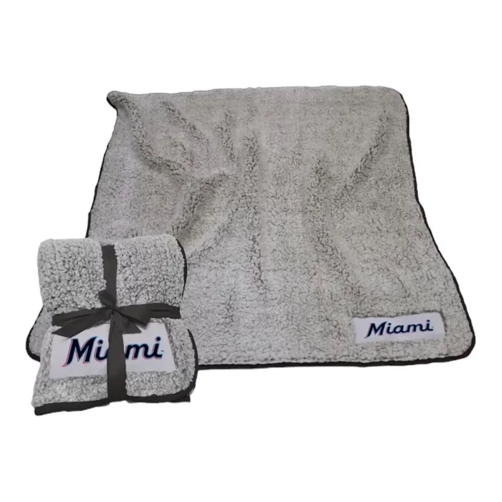 Miami Marlins Frosty Fleece Sherpa Blanket 50'' x 60'' Gray Stitched Fabric‎ New